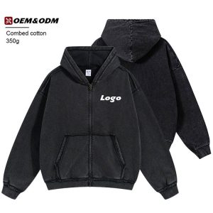 2026 Vintage Wash Black Hoodie With Custom Printed 100% Cotton Heavy Logo Hoodie