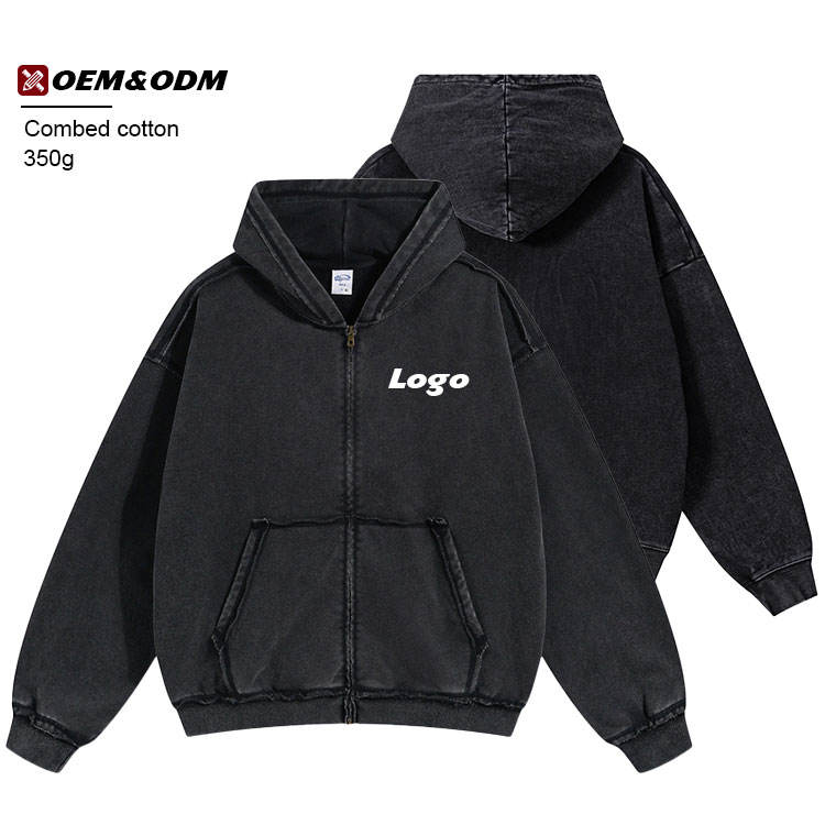 2026 Vintage Wash Black Hoodie With Custom Printed 100% Cotton Heavy Logo Hoodie