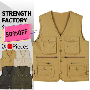 Custom Khaki Fishing Vest | 100% Cotton Multi-Pocket Waistcoat