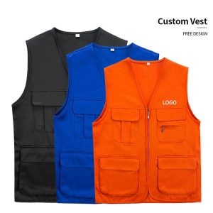 Custom Plus Size Work Vest | 100% Cotton Unisex Multi-Pocket Advertising Vest
