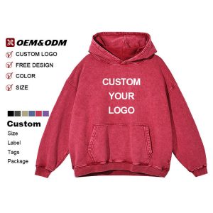 Customized Print Letter Hoodie Heavy Washed Color for Winter Loose Fit Hooded