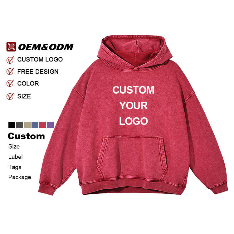 Customized Print Letter Hoodie Heavy Washed Color for Winter Loose Fit Hooded