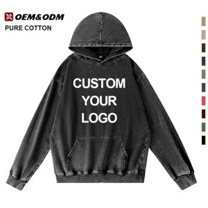 New Arrival ODM Distressed Sun Faded Hoodie 100% Cotton Full Zipper Heavyweight Acid Wash Vintage Street Hoodie