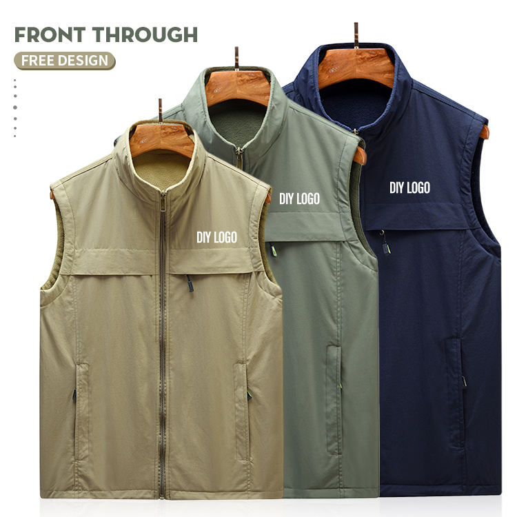 Sherpa Lined Polar Vest | Men's Cargo Work Vest with Turtleneck