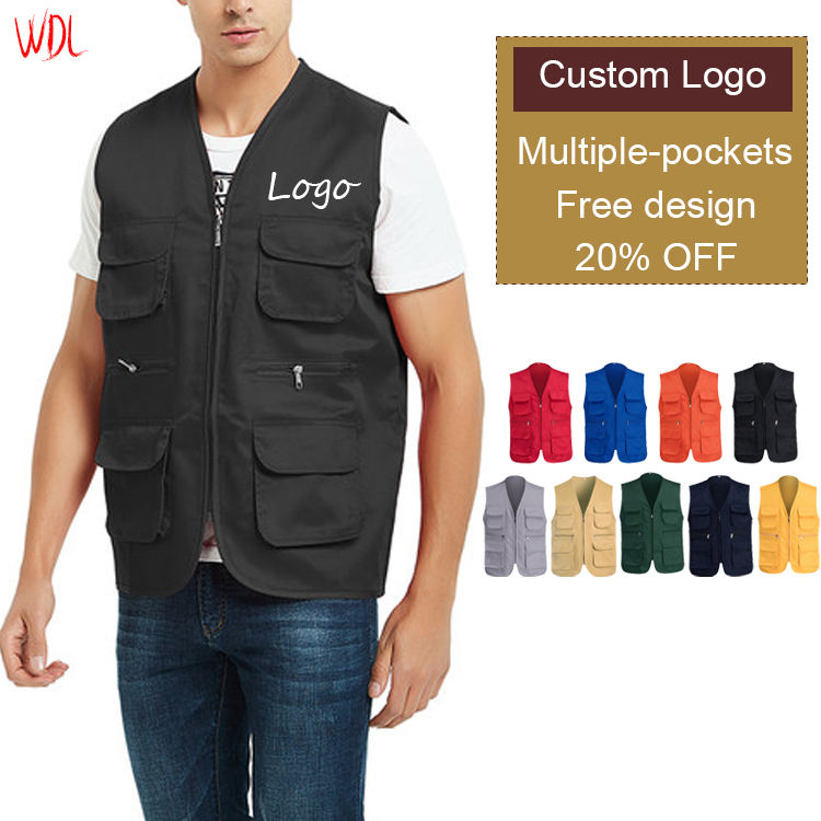 Custom Multi-Pocket Utility Vest | Men's Outdoor Fishing & Safety Waistcoat