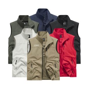 Custom Stand Collar Work Vest | Wholesale Men's Multi-Pocket Cargo Vest