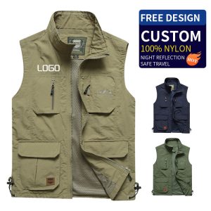 Custom Nylon Utility Vest | Wholesale Men's Multi-Pocket Work Vest