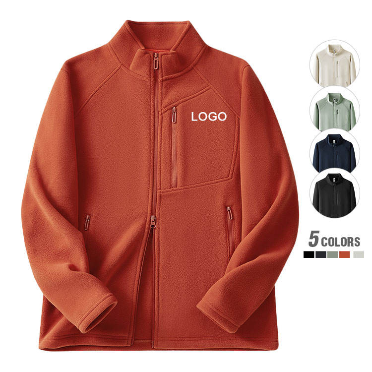 Wholesale Polar Fleece Zipper Outwear Navy Blue Jacket Regular Fit Stand Collar Solid Plain Zip up HoodiesJacket for Men